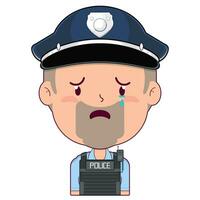 policeman crying and scared face cartoon cute vector