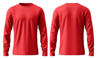 Plain red long sleeve t-shirt. front and back view. generative ai png