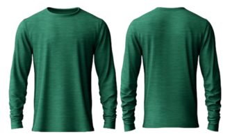 Plain green long sleeve t-shirt. front and back view. generative ai png