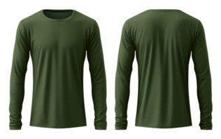 Plain dark green long-sleeved shirt on front and back. generative ai png