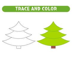 Trace and color christmas tree Educational game Worksheet for kids vector