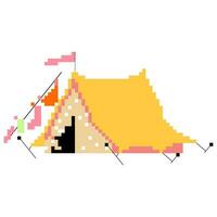 yellow tent icon cartoon style in pixel style vector