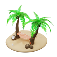 3d illustration av kokos träd och hängmatta png