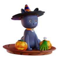 3d illustration of a pumpkin cat and a zombie hand png