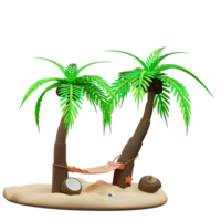 3d illustration av kokos träd och hängmatta png