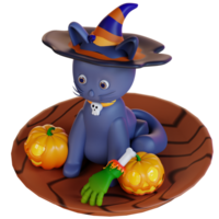 3d illustration of a pumpkin cat and a zombie hand png