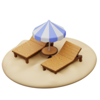 3d illustration de plage chaise et parapluie png