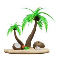 3d illustration de noix de coco des arbres sur le plage png