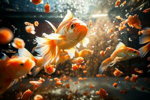 Goldfish fish are swarming, Generative Ai photo