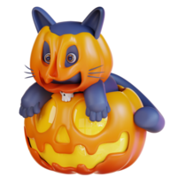 3d illustration of cat and Halloweens pumpkin png