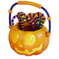 3d illustration of pumpkin and candy cans png