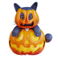 3d illustration of cat and Halloweens pumpkin png