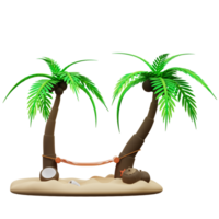 3d illustration de noix de coco arbre et hamac png