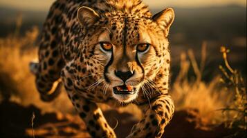 Cheetah Running in African Wild Animal Photography, Generative Ai photo