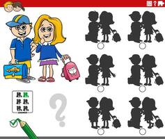 educational shadows game with school girl and boy vector