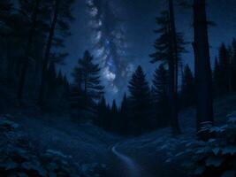 Mystical Moonlit Forest  Serene Nature Night Background, Ai Generative photo