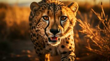 leopardo corriendo en africano salvaje animal fotografía, generativo ai foto