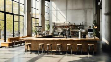 Rustic Coffee Shop Interior Design for Coffee Lovers, Generative Ai photo