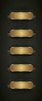 Set of FIVE Premium buttons design, vector illustration design on dark background templates with Luxury web glossy User interface, black Gold banners and Buttons