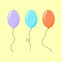 Cute tri-colored balloons floating on a yellow background. vector