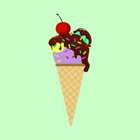 Vector ice cream in different flavors, isolated illustrations, chocolate, toppings