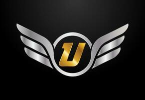 English alphabet U with wings logo design. Car and automotive vector logo concept