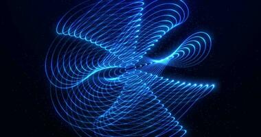 Futuristic spiral shape rotation, abstract technology background with blue particles movement, 3D video