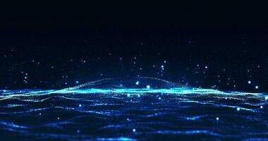 Abstract digital particle waves with flowing small particles motion on wave and light abstract background. Cyber or technology background. Screensaver animation video