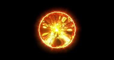 naranja ardiente magia esfera de fuego, energía partícula bola de fuego, circular fuego conmoción ondas, 4k video, 3d video