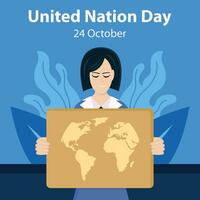 illustration vector graphic of a woman holding a world map, perfect for international day, united nation day, celebrate, greeting card, etc.