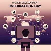 ilustración vector gráfico de un hombre es utilizando un computadora, mostrando el en todo el mundo comunicaciones red, Perfecto para internacional día, mundo desarrollo información día, celebrar, saludo tarjeta.