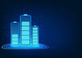Battery technology The battery is placed on the circle behind the circuit board. Batteries are a technology for storing electrical energy as portable electrical energy. Use with electronic devices vector