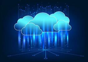 Cloud technology There is a circuit board connected to the cloud. Refers to cloud technology that is used to store data via the Internet and can send data to other people. vector