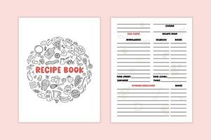 Recipe Book template. Cover of cookbook and dish page blank. Vector illustration