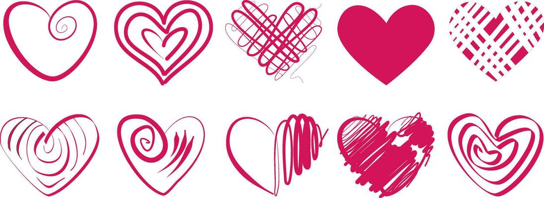 Hand drawn heart illustration set for valentine design isolated on white background