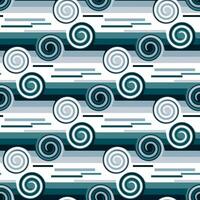 Seamless pattern in retro style. Disco wavy blue background for fashionable prints in funk style. An unusual psychedelic summer background with a whirlpool. Sea line, raging, wave vector