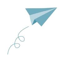 paper airplane flies along the trajectory of movement. Vector illustration on white background - symbol of success, freedom.