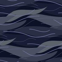 Seamless pattern with abstract blue waves in the form of feathers and lines. The brush is wide and thin and highlights the wave element. Movement under water. Imitation of the underwater world vector