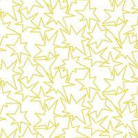 Seamless pattern in the form of yellow stars of various shapes. Bright sparks and outlines of flashes, similar to fireworks on a white, glow. Flickering glare, glow, light effect, bright flash vector