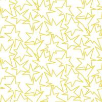 Seamless pattern in the form of yellow stars of various shapes. Bright sparks and outlines of flashes, similar to fireworks on a white, glow. Flickering glare, glow, light effect, bright flash vector