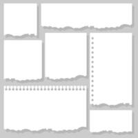 Note and memo torn paper sheet collection to leave a notification, reminder message or another text or inscription for use in the office for business or in everyday household and family activities. vector