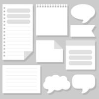 Memo or sticky note paper sheet and speech bubble set to make a notification, reminder message or leave another inscription on blank sticker, tag or label template. Empty tab, ticket or mark for text. vector