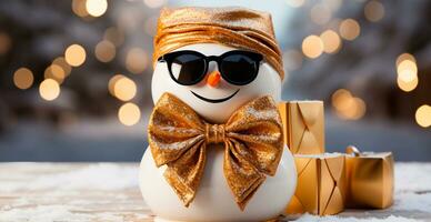 Festive New Year's snowman, Christmas background postcard - AI generated image photo