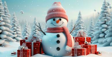 Festive New Year's snowman, Christmas background postcard - AI generated image photo