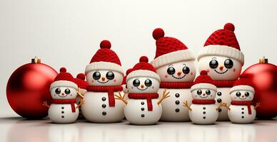 Winter holiday christmas background banner - Close-up of snowmen on snowy bokeh background - AI generated image photo