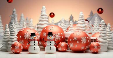 Winter holiday christmas background banner - Close-up of snowmen on snowy bokeh background - AI generated image photo