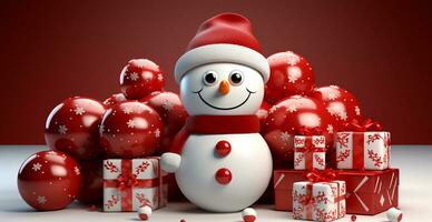 Winter holiday christmas background banner - Close-up of snowmen on snowy bokeh background - AI generated image photo