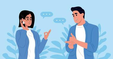 International day of sign languages. A pair of deaf and mute people using sign language to communicate. A man and a woman with hearing impairment. vector