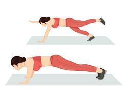 Woman doing hip jump pushup exercise. flat vector illustration isolated on white background