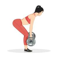 Side view of bend athletic woman doing deadlift exercise vector